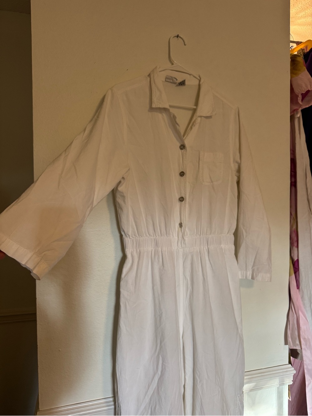 Newport News White Long Sleeve Button-Front Shirt Dress